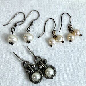 Lot of 3 Pairs Pearl Dangle Earrings – Vintage Costume Jewelry